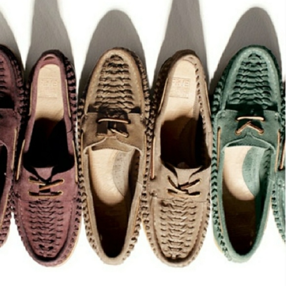 Frye Shoes Frye Quincy Tan Leather Woven Boat Shoes Size